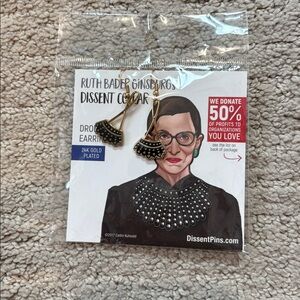 Ruth Bader Ginsburg Dissent Collar Drop Earrings 24K Gold Plated